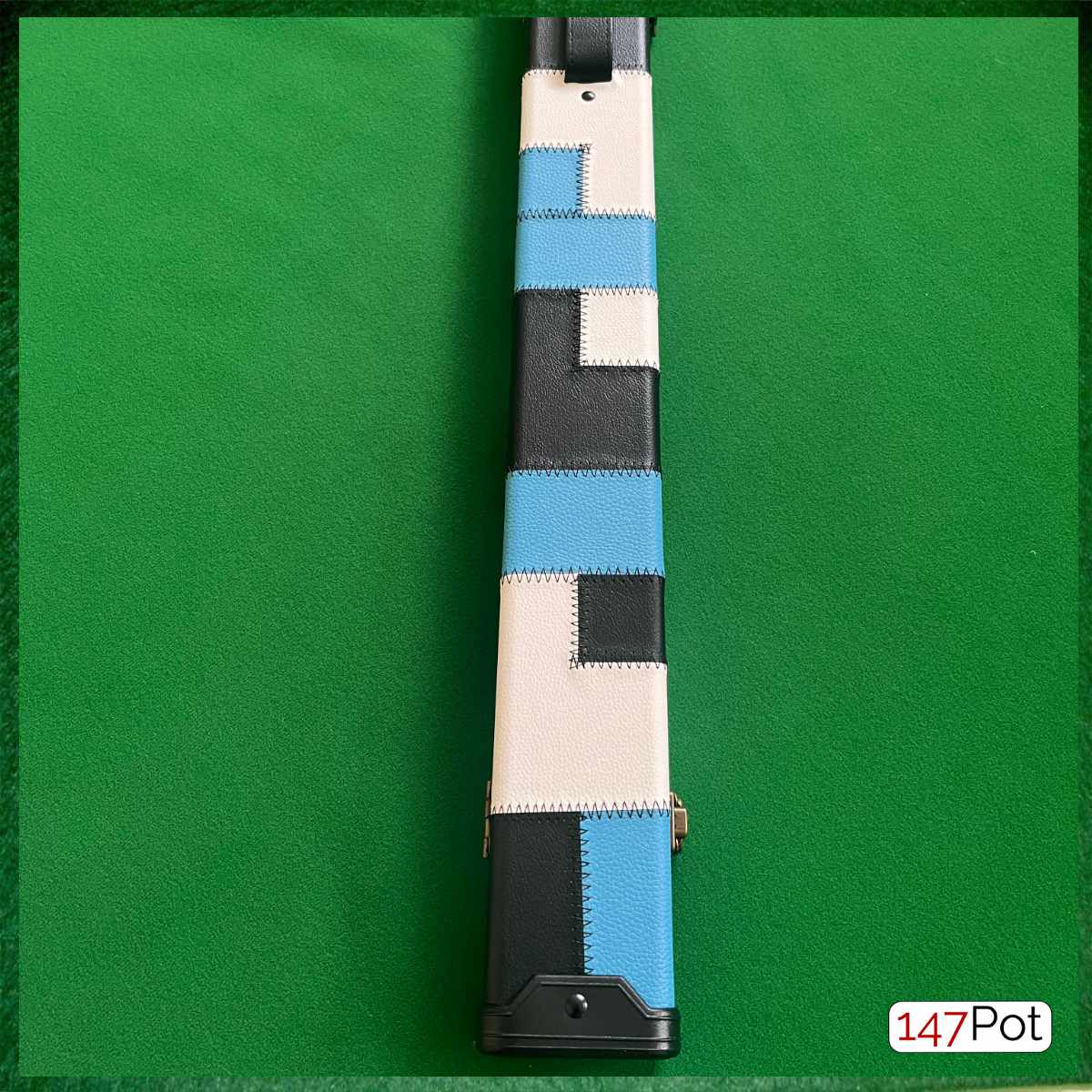 Black, Light Blue & White Patchwork Leatherette 3/4 Length 57/58" Snooker/Pool Cue Case