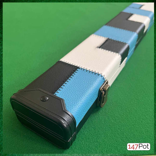 Black, Light Blue & White Patchwork Leatherette 3/4 Length 57/58" Snooker/Pool Cue Case