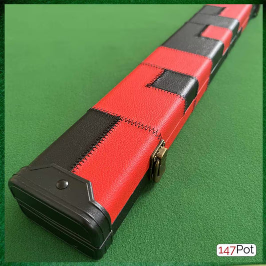 Red & Black Block Patchwork Leatherette 3/4 Length 57/58" Snooker/Pool Cue Case