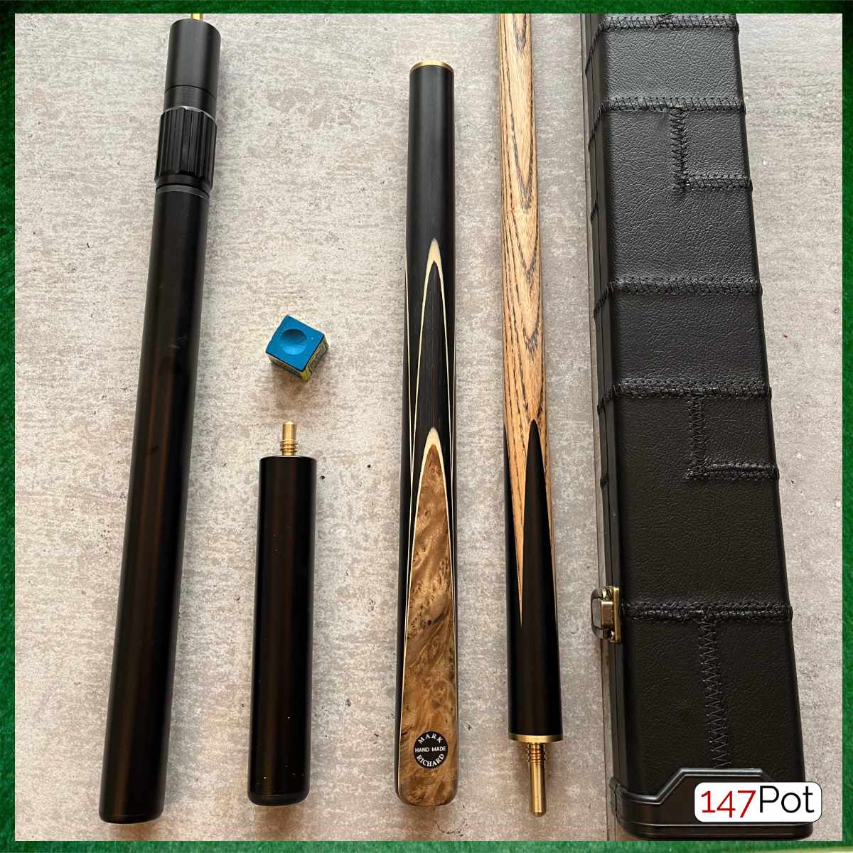 57" Snooker/Pool 3/4 Jointed Ash Brass Ferrule Cue + Case + Extensions Bundle Burl Spliced - 147Pot - UK - Fast UK Delivery