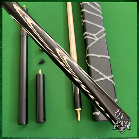 58 Inch Snooker/Pool 3/4 Jointed Ash Cue - 9.5mm Tip - Hard Case - 2x Extensions Bundle :: Premium Ebony White