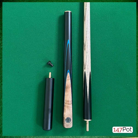 58" ¾ Jointed Handmade Ash 9.5mm Tip Snooker/Pool Cue - Laos Burl & Blue