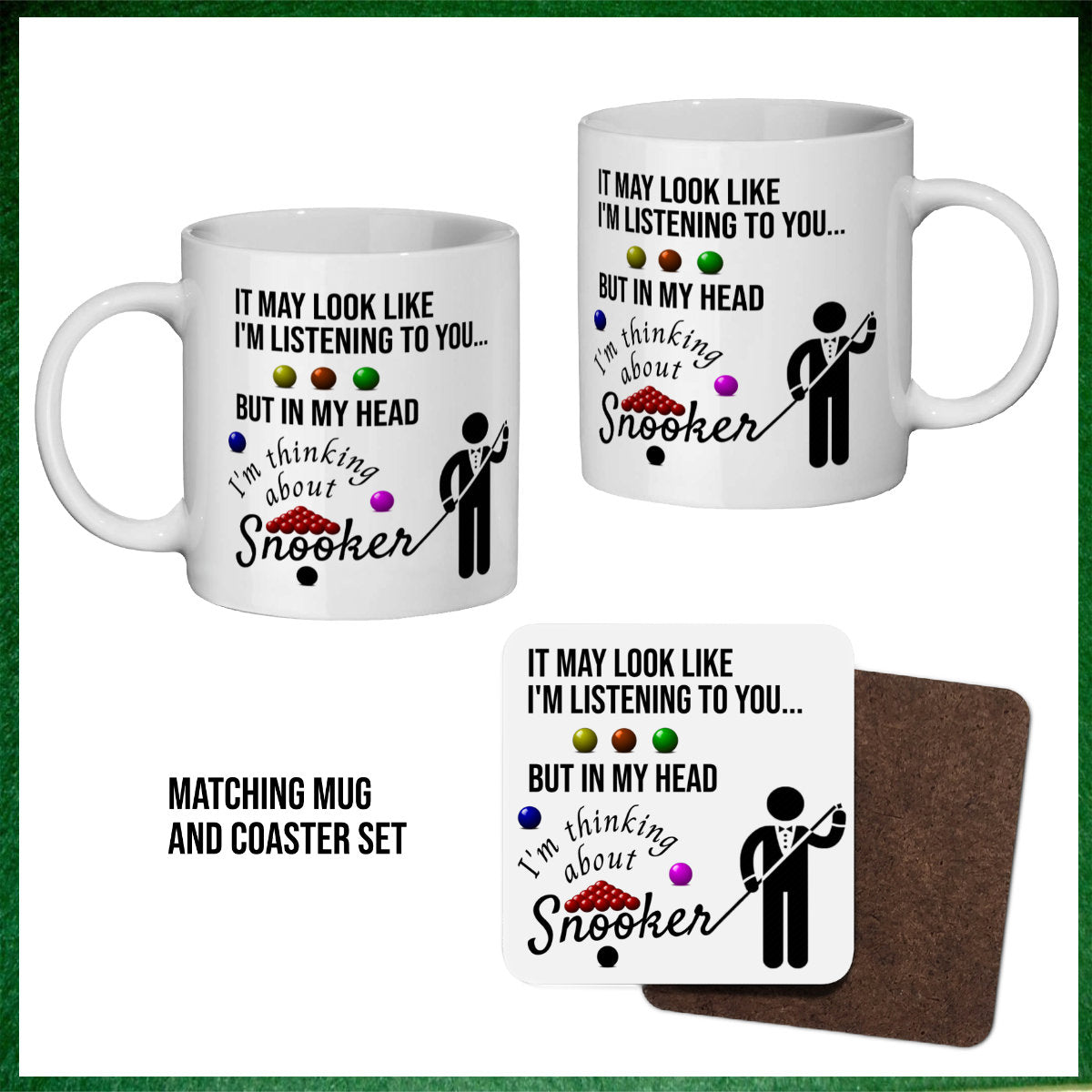 I'm Thinking About Snooker Novelty 11oz Mug || Mug, Coaster & Set Options
