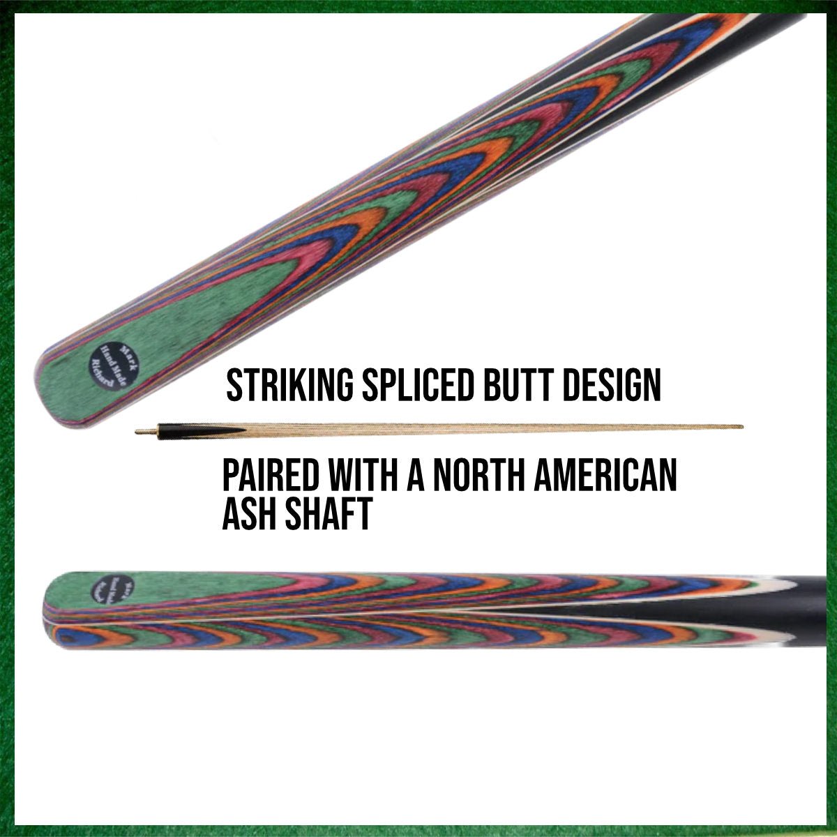 57" Multicolour 3/4 Jointed 9.5mm Elk Master Tip Brass Ferrule English Ash Snooker/Pool Cue - 147Pot - UK - Fast Delivery