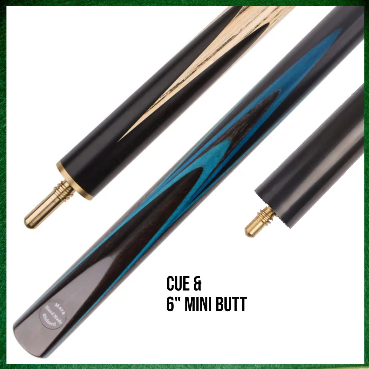 57" ¾ Jointed English Snooker/Pool Cue - Blue Maple Veneer & Ebony Craftsmanship