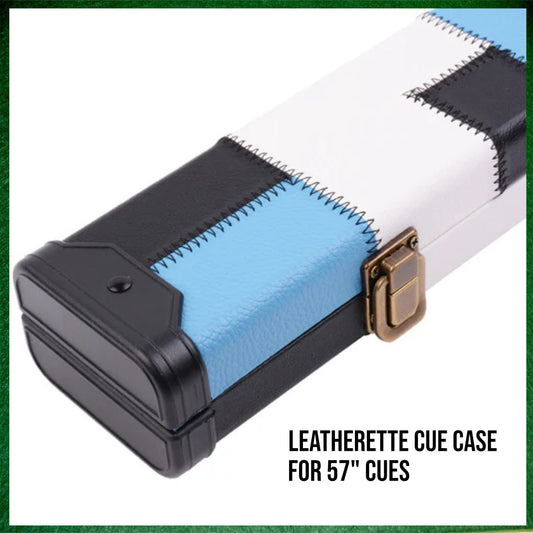Black, Light Blue & White Patchwork Leatherette 3/4 Length 57" Snooker/Pool Cue Case