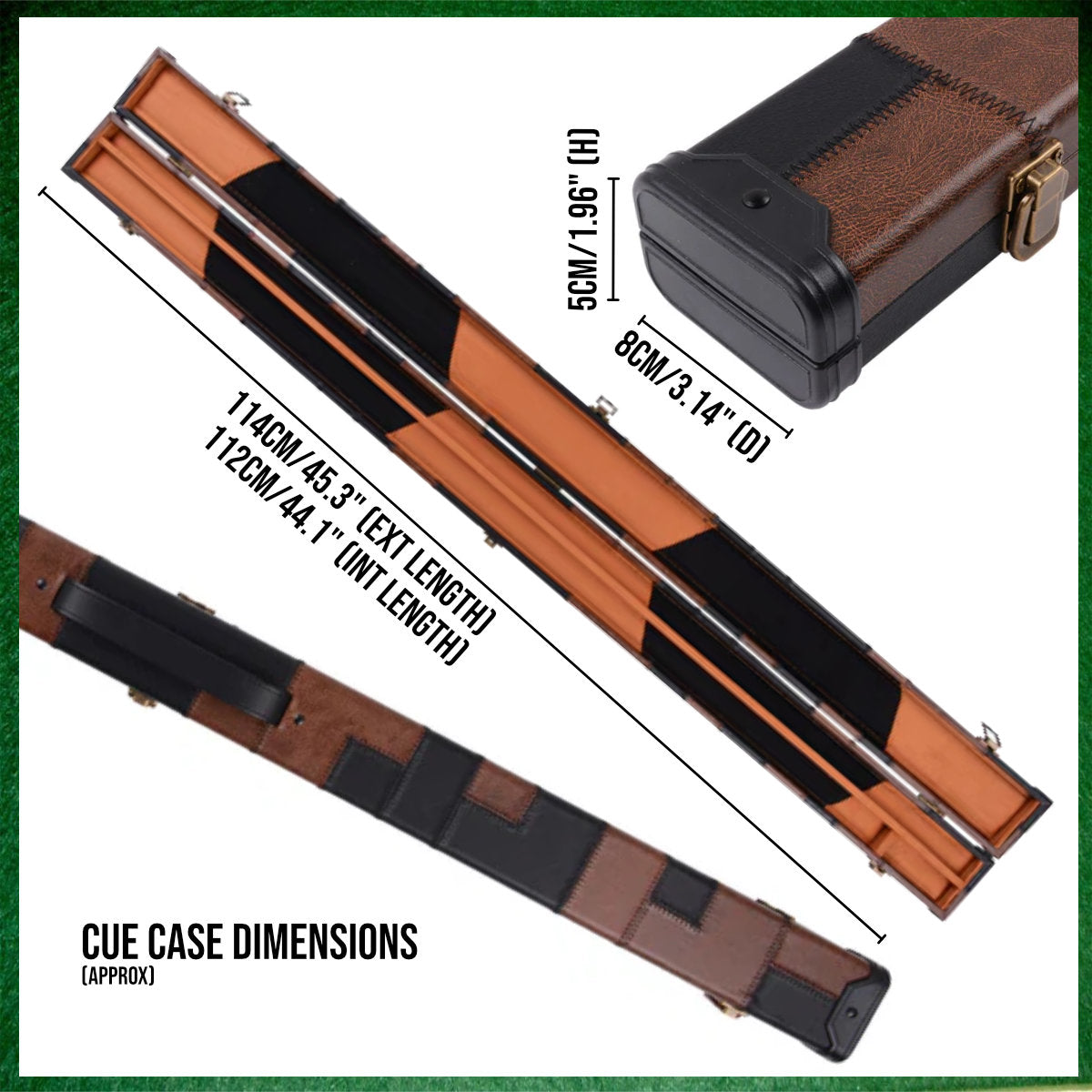 Black & Brown Patchwork Leatherette 3/4 Length 57" Snooker/Pool Cue Case