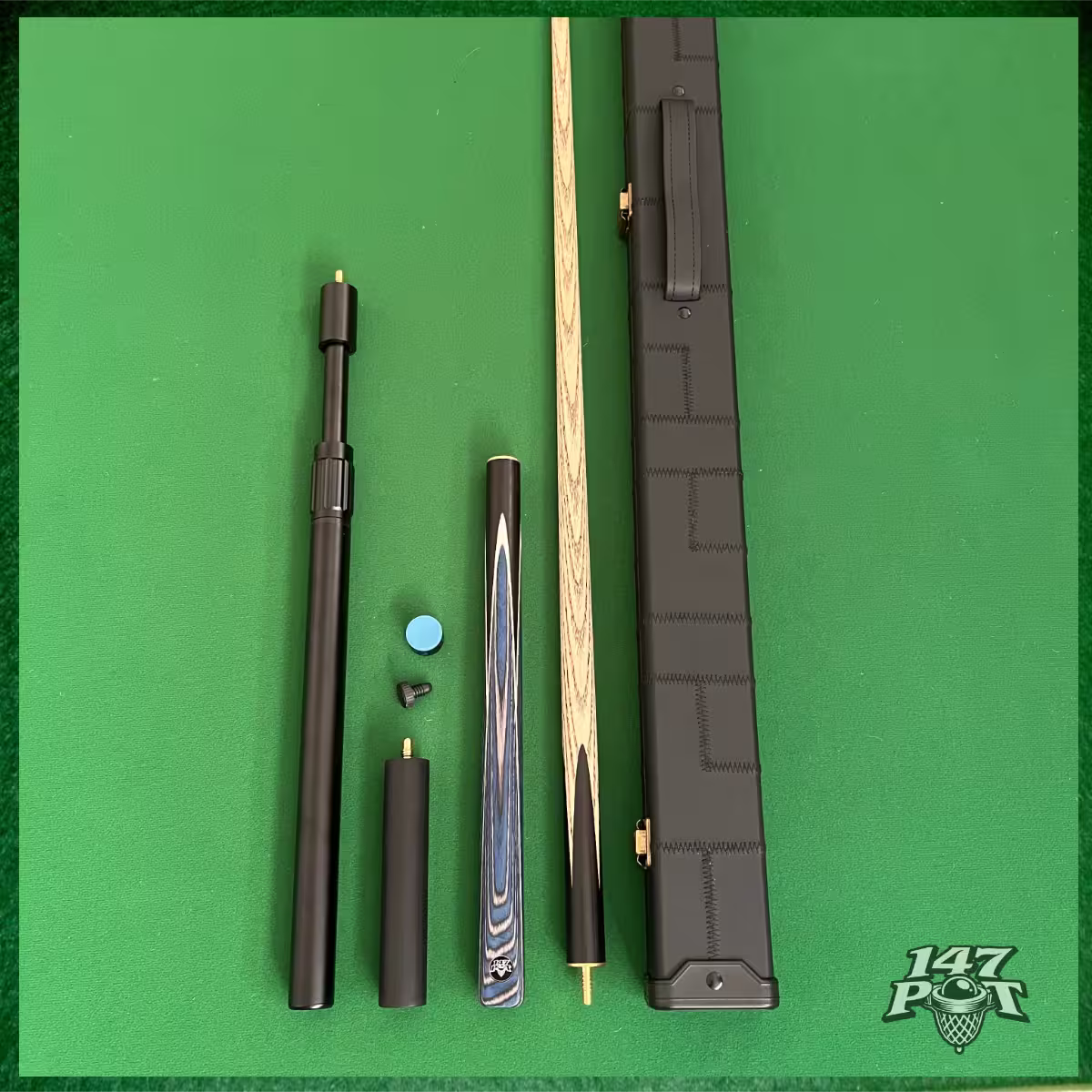 58" Snooker/Pool Cue + Case + 2x Extensions Bundle :: Bluewood