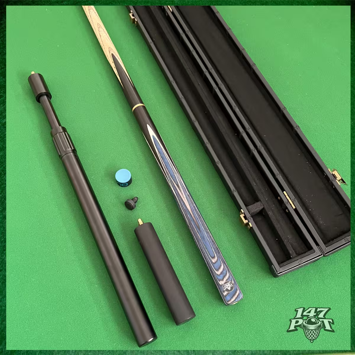 58" Snooker/Pool Cue + Case + 2x Extensions Bundle :: Bluewood