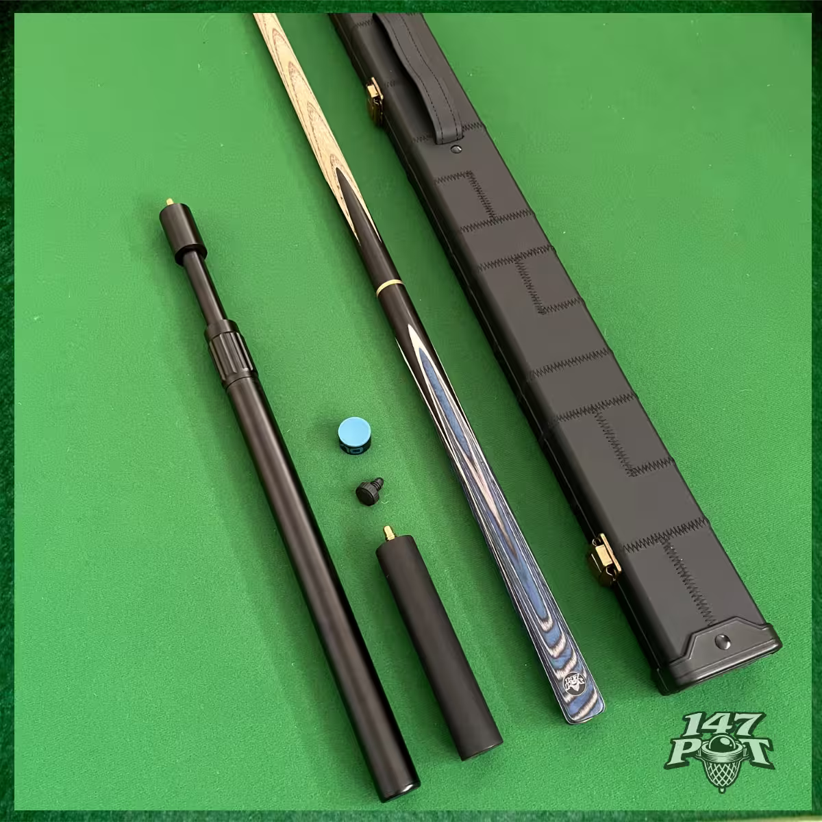 58" Snooker/Pool Cue + Case + 2x Extensions Bundle :: Bluewood