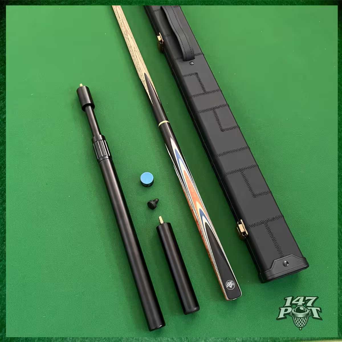58" Snooker/Pool Cue + Case + 2x Extensions Bundle :: Royalcrest