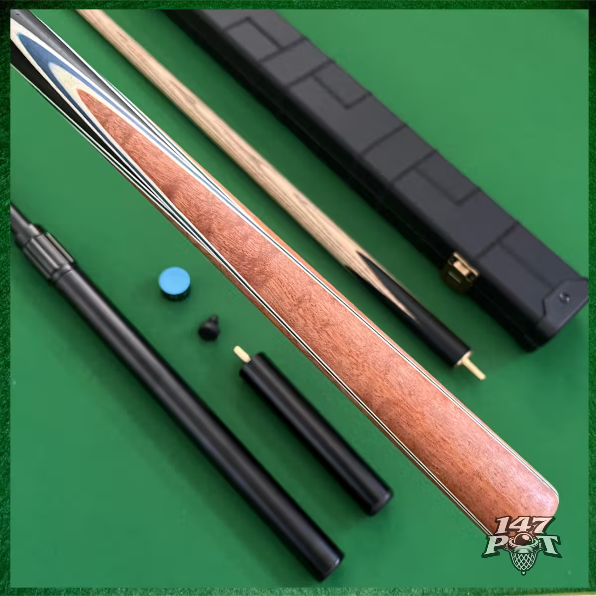 58" Snooker/Pool Cue + Case + 2x Extensions Bundle :: Royalcrest