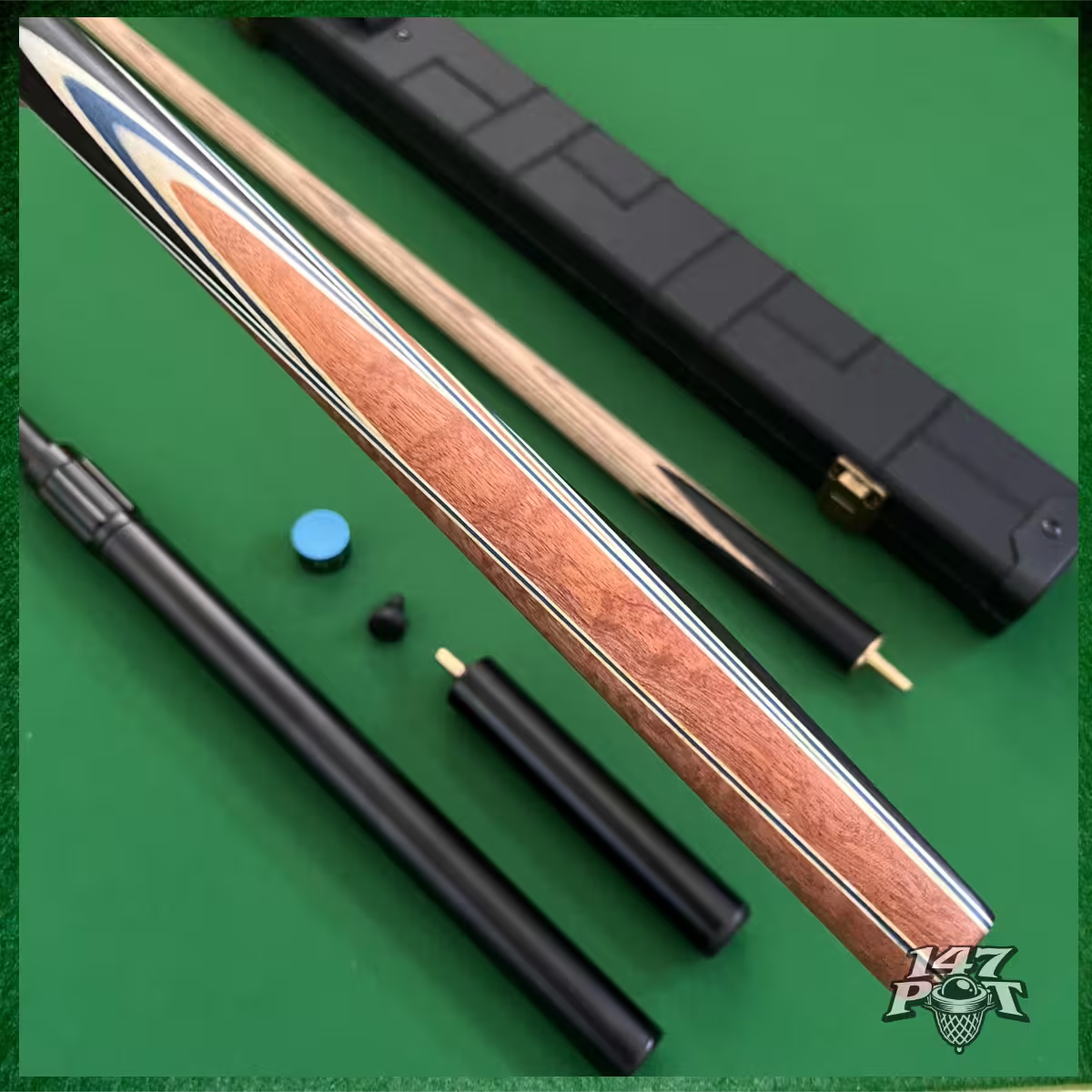 58" Snooker/Pool Cue + Case + 2x Extensions Bundle :: Royalcrest