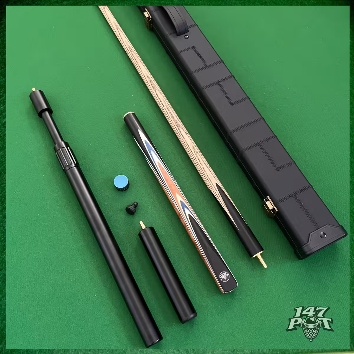58" Snooker/Pool Cue + Case + 2x Extensions Bundle :: Royalcrest