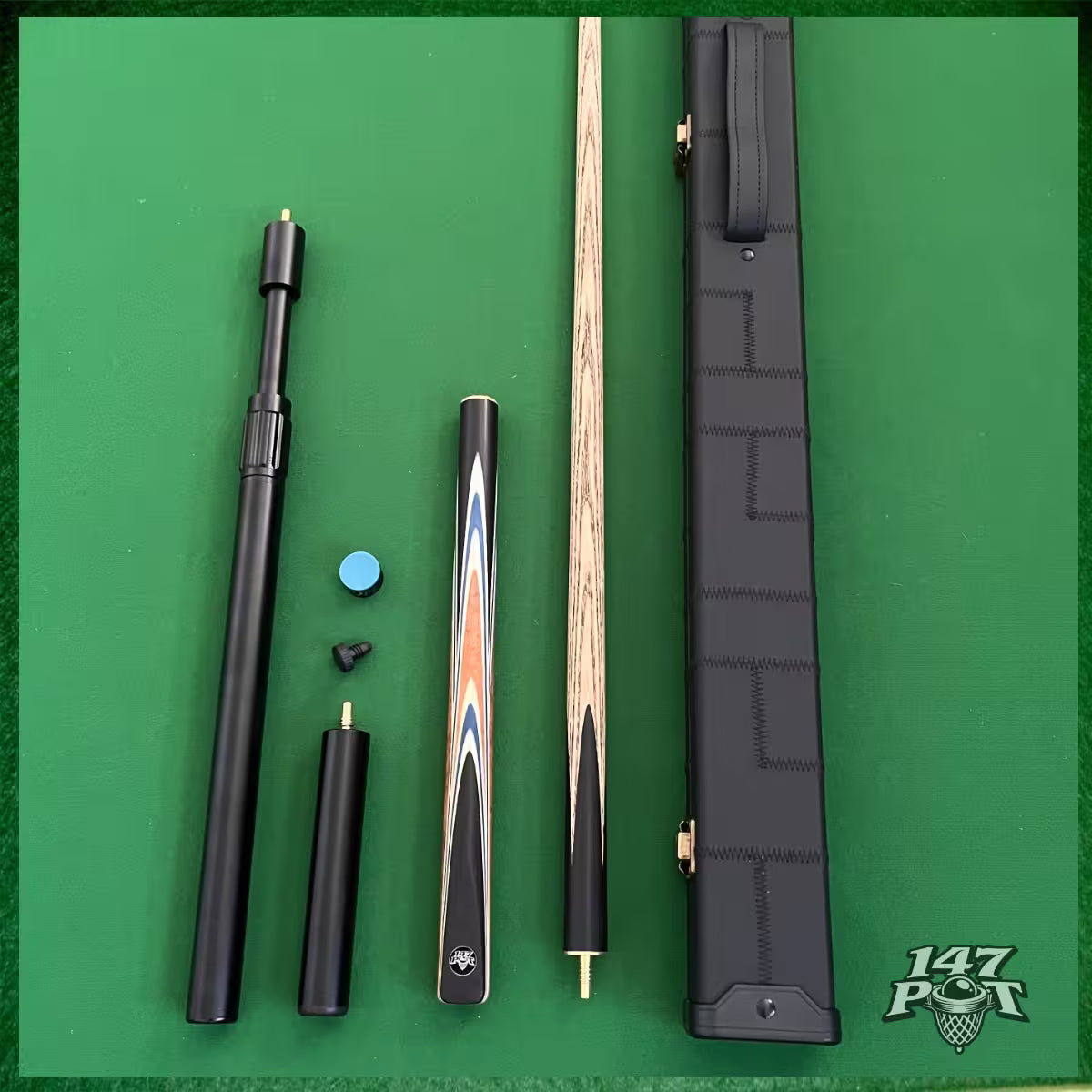 58" Snooker/Pool Cue + Case + 2x Extensions Bundle :: Royalcrest