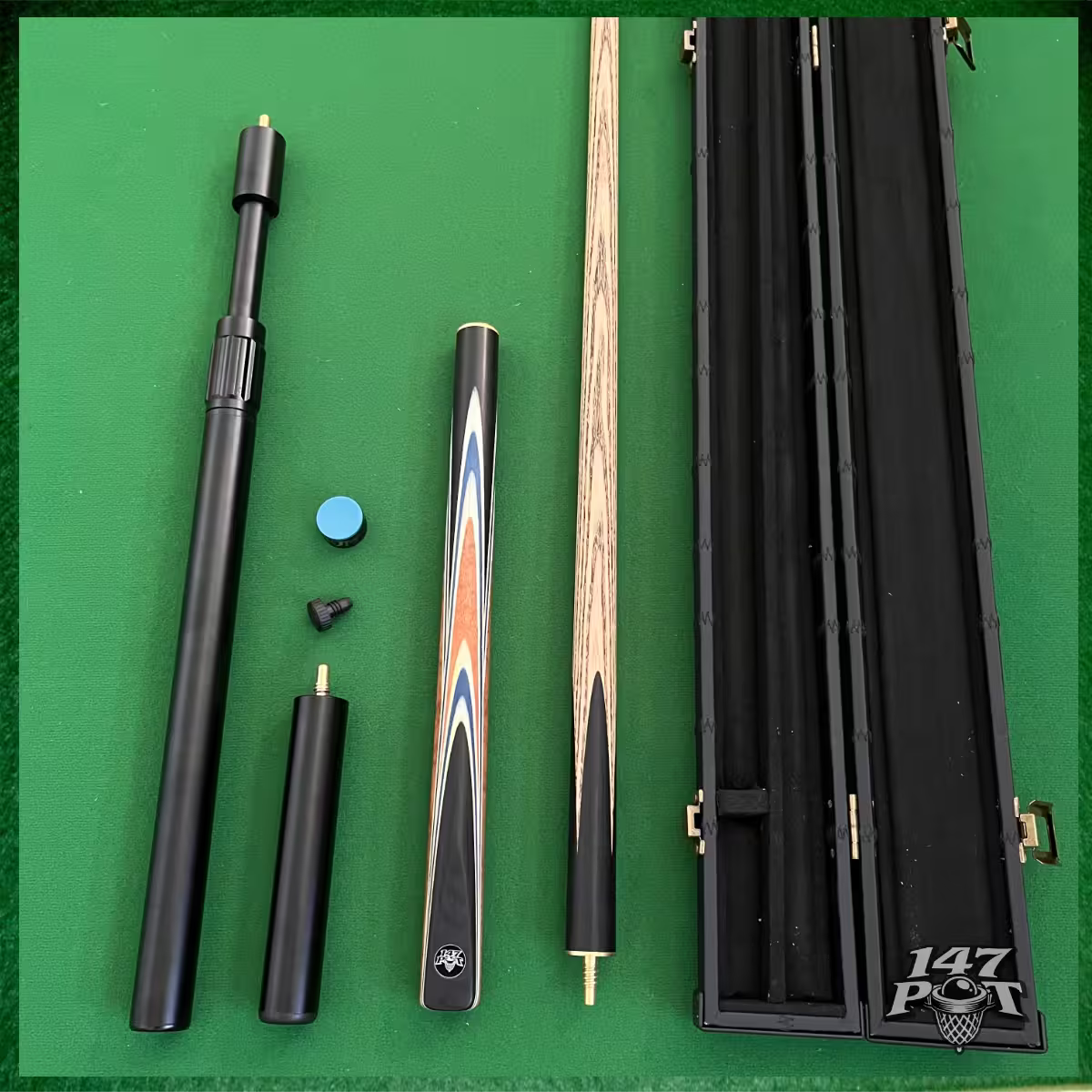 58" Snooker/Pool Cue + Case + 2x Extensions Bundle :: Royalcrest