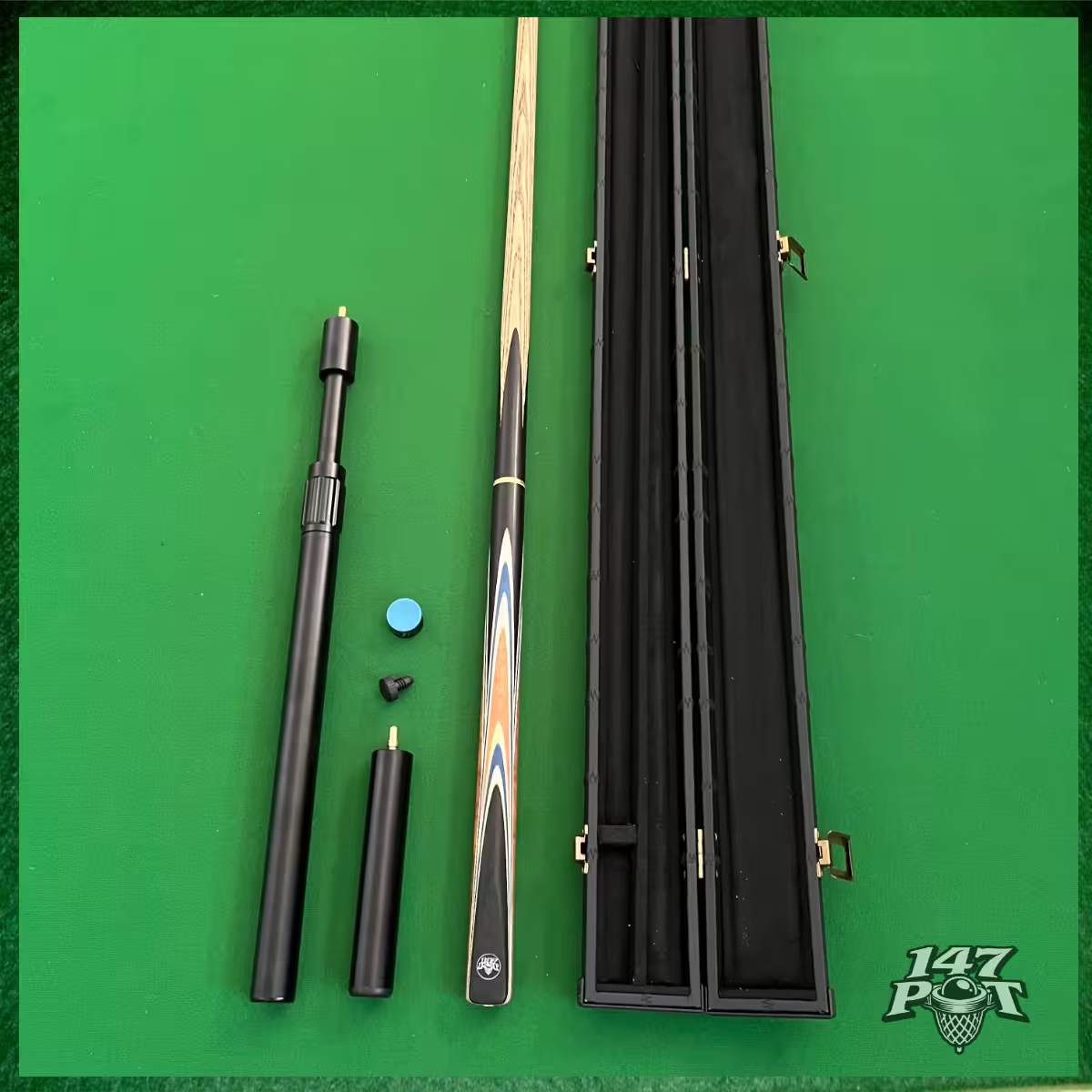 58" Snooker/Pool Cue + Case + 2x Extensions Bundle :: Royalcrest