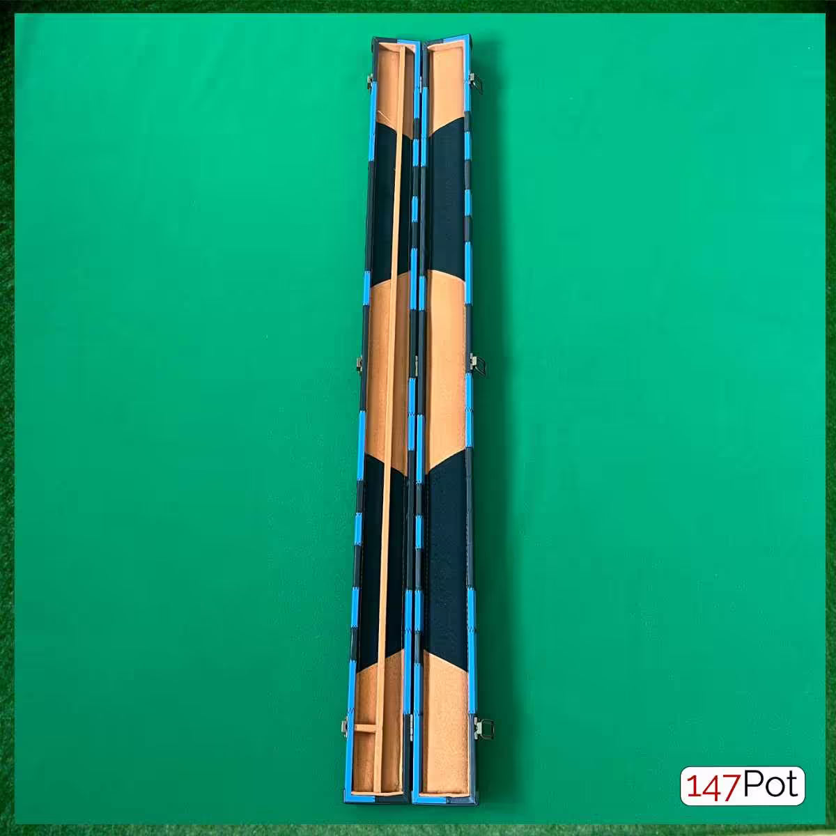 checkered blue and black snooker cue case