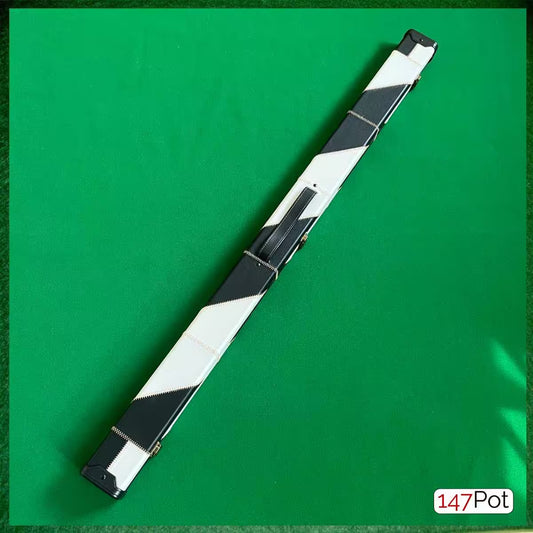 3 4 snooker cue case uk, hard cue case, black and white leatherette cue case, pool cue case, 3/4 snooker cue case, 147 pot