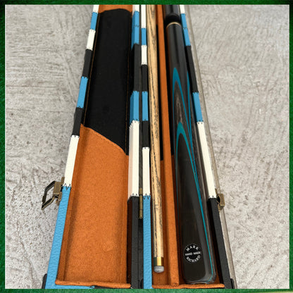 57" Snooker/Pool Cue + Case + Extensions Bundle :: Sleek Black & Blue Style