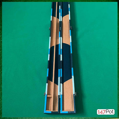 Black, Light Blue & White Patchwork Leatherette 3/4 Length 57/58" Snooker/Pool Cue Case