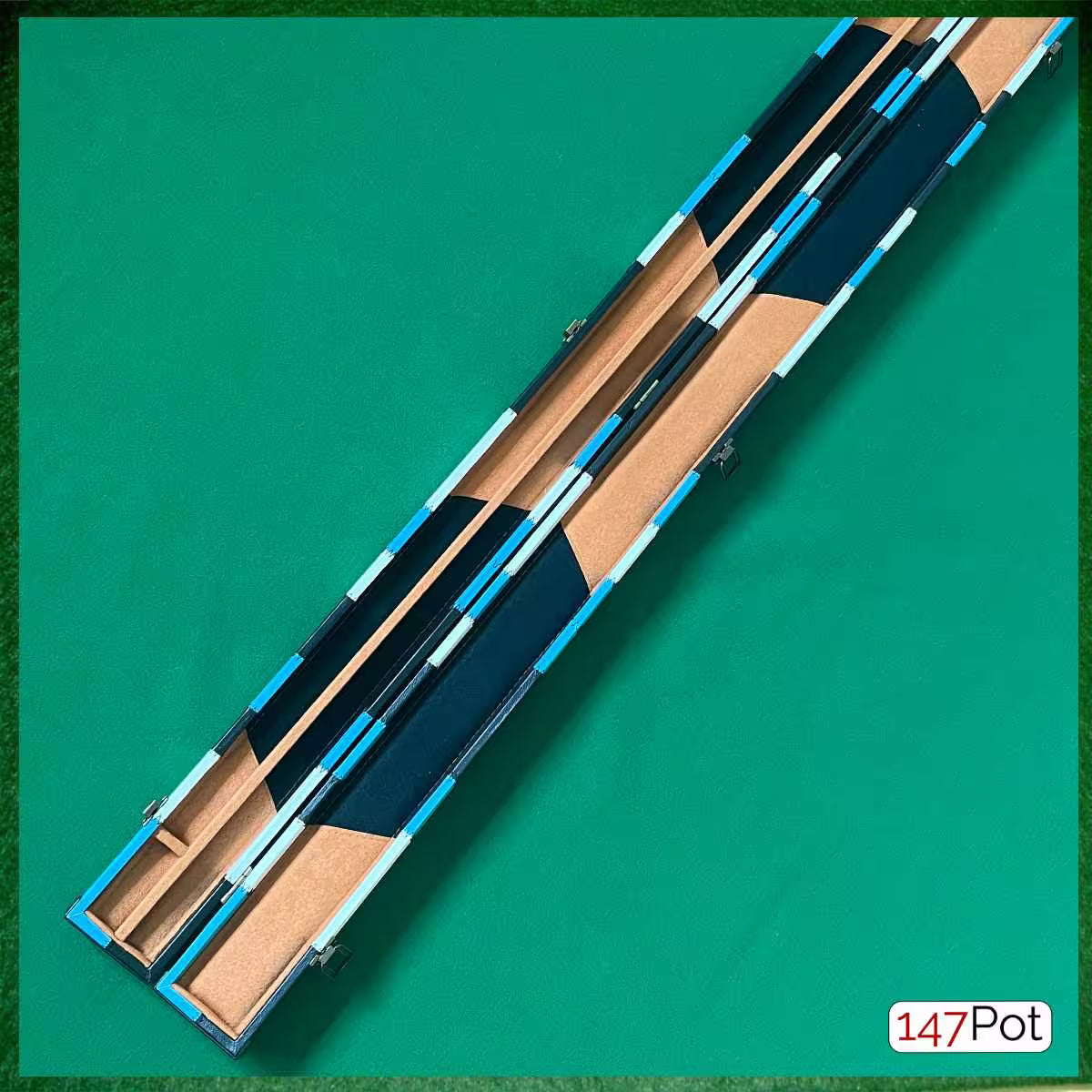 Black, Light Blue & White Patchwork Leatherette 3/4 Length 57/58" Snooker/Pool Cue Case