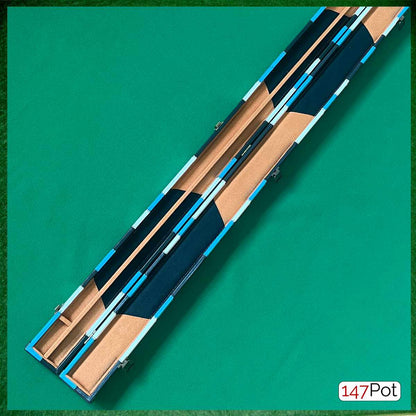 Black, Light Blue & White Patchwork Leatherette 3/4 Length 57/58" Snooker/Pool Cue Case