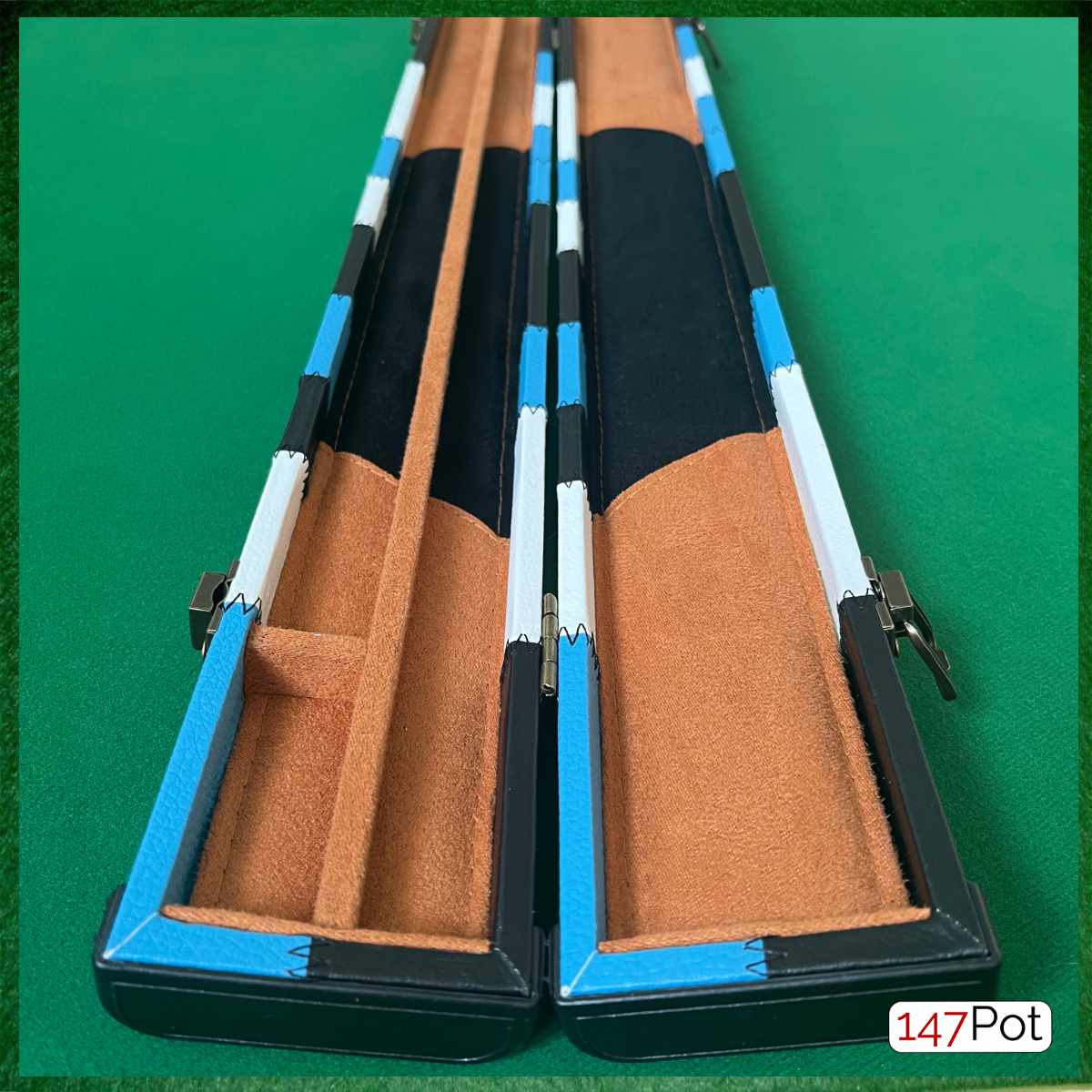 Black, Light Blue & White Patchwork Leatherette 3/4 Length 57/58" Snooker/Pool Cue Case