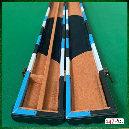 Black, Light Blue & White Patchwork Leatherette 3/4 Length 57/58" Snooker/Pool Cue Case
