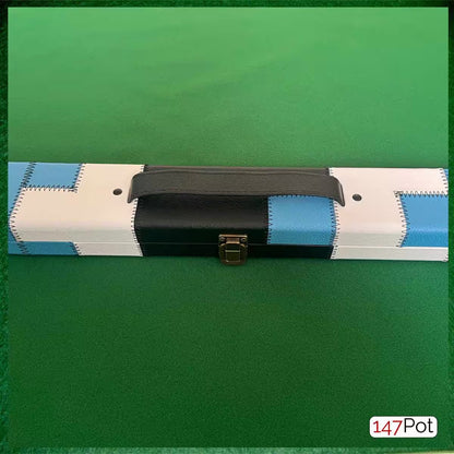 Black, Light Blue & White Patchwork Leatherette 3/4 Length 57/58" Snooker/Pool Cue Case
