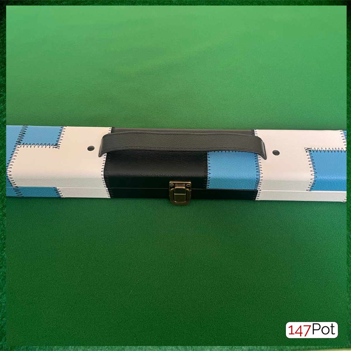 Black, Light Blue & White Patchwork Leatherette 3/4 Length 57/58" Snooker/Pool Cue Case