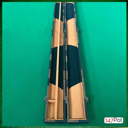 3 4 snooker cue case uk, 147 pot, hard cue case, tan brown and black leatherette ceu case, 2 piece cue case, 3/4 cue case