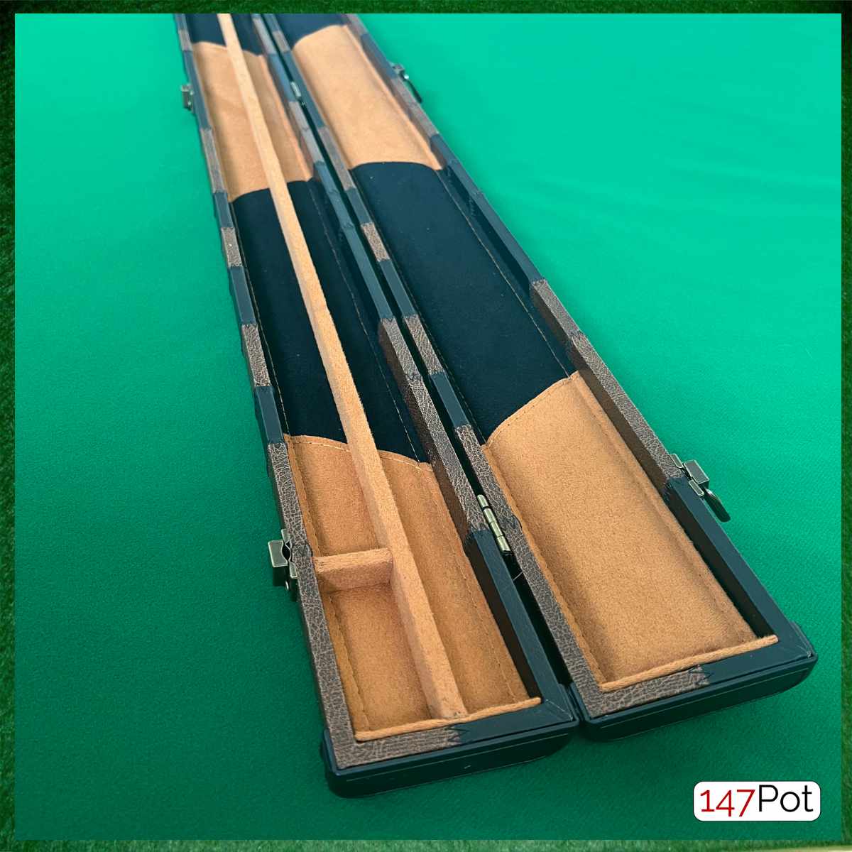 Tan Brown & Black Block Patchwork Leatherette 3/4 Length 57/58" Snooker/Pool Cue Case - 147Pot