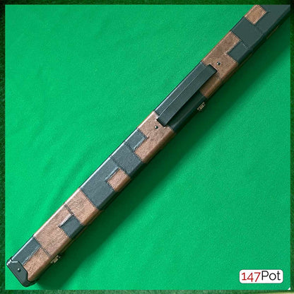 3 4 snooker cue case uk, 147 pot, hard cue case, tan brown and black leatherette ceu case, 2 piece cue case, 3/4 cue case