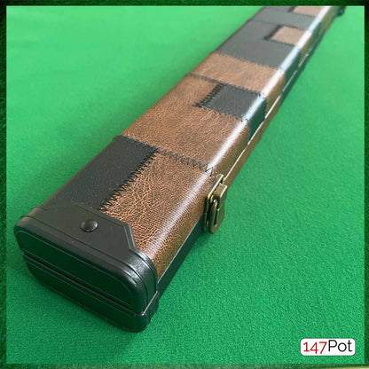 3 4 snooker cue case uk, 147 pot, hard cue case, tan brown and black leatherette ceu case, 2 piece cue case, 3/4 cue case