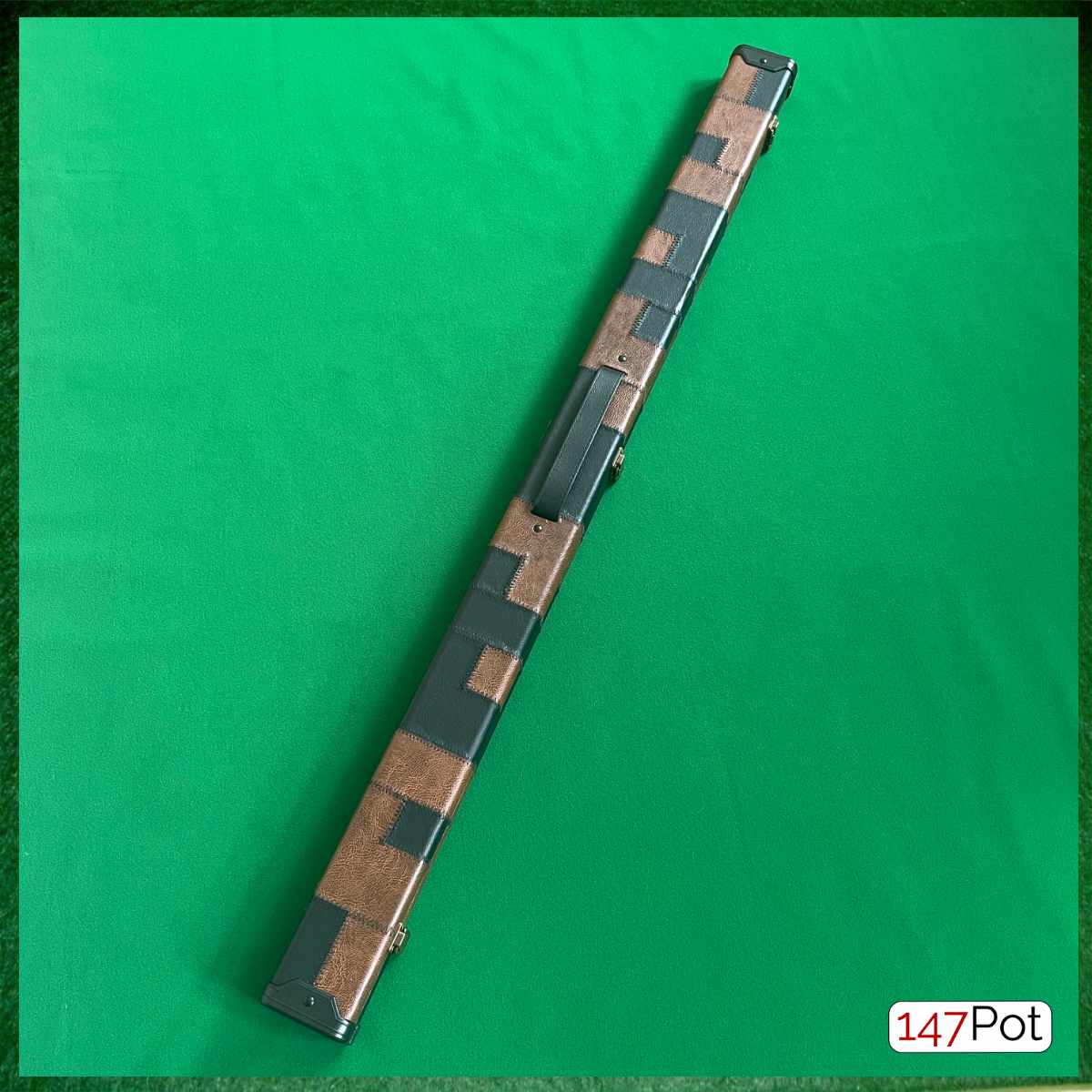 Tan Brown & Black Block Patchwork Leatherette 3/4 Length 57/58" Snooker/Pool Cue Case - 147Pot