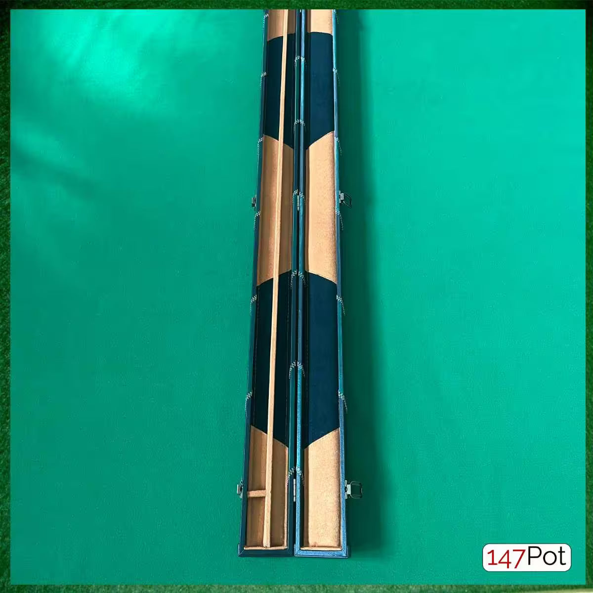 Green & Black Angled Patchwork Leatherette 3/4 Length 57/58" Snooker/Pool Cue Case