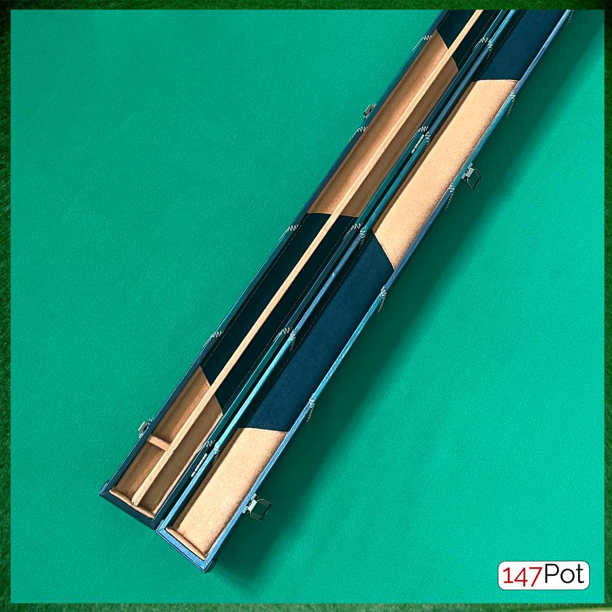 Green & Black Angled Patchwork Leatherette 3/4 Length 57/58" Snooker/Pool Cue Case
