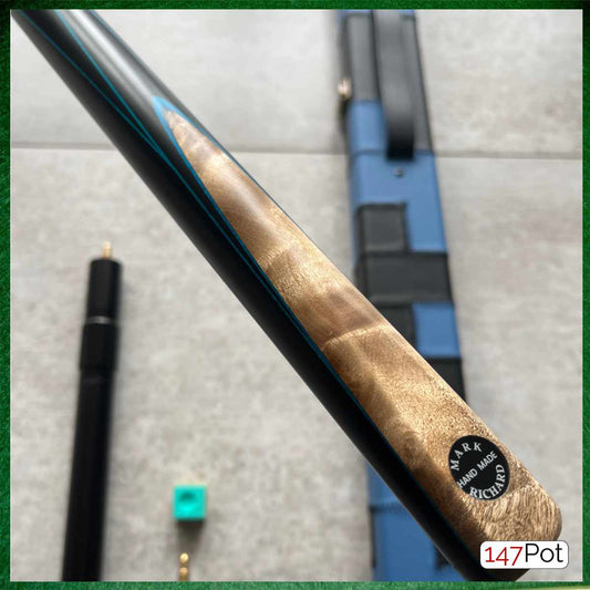 58" Snooker/Pool Cue + Case + 2x Extensions Bundle :: Laos Burl + Blue