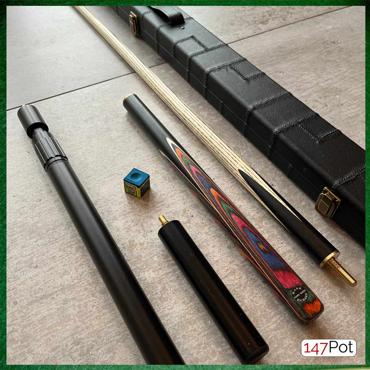 57" Snooker/Pool 3/4 jointed ash Cue + Case + Extensions Bundle :: Rainbow Multicolour - 147Pot - UK