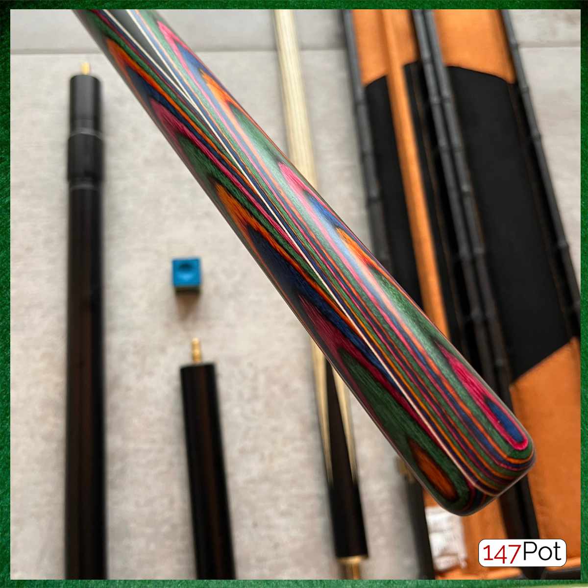 57" Snooker/Pool Cue + Case + Extensions Bundle :: Rainbow Multicolour