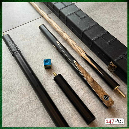57" Snooker/Pool 3/4 Jointed Ash Brass Ferrule Cue + Case + Extensions Bundle Burl Spliced - 147Pot - UK - Fast UK Delivery
