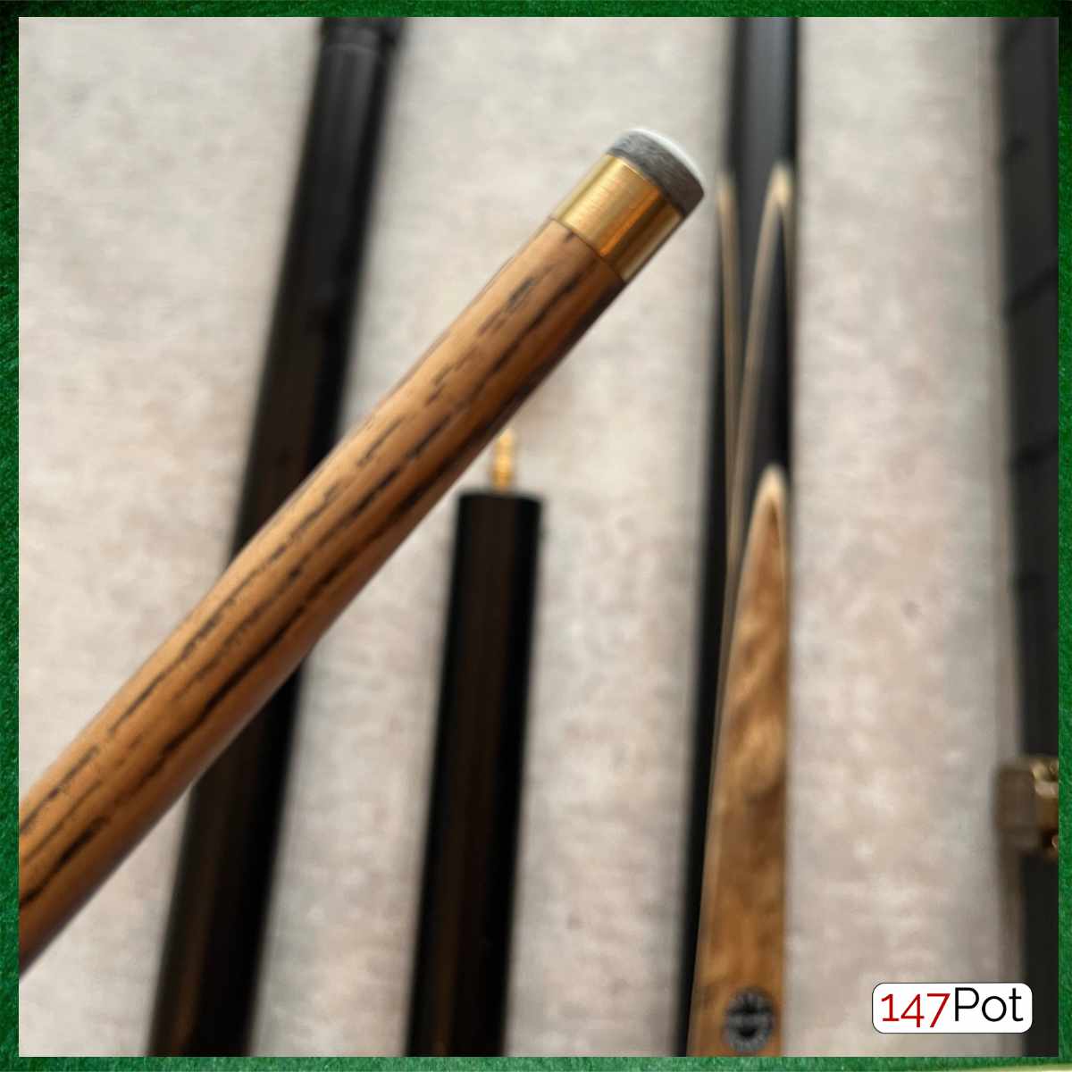 57" Snooker/Pool 3/4 Jointed Ash Brass Ferrule Cue + Case + Extensions Bundle Burl Spliced - 147Pot - UK - Fast UK Delivery