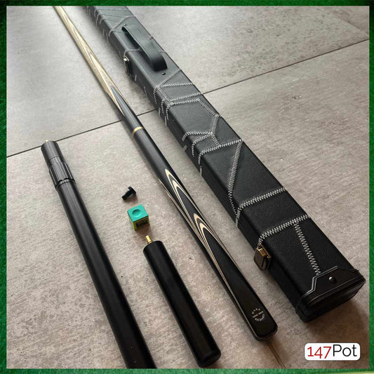 58" Snooker/Pool Cue + Case + 2x Extensions Bundle :: Premium Ebony White