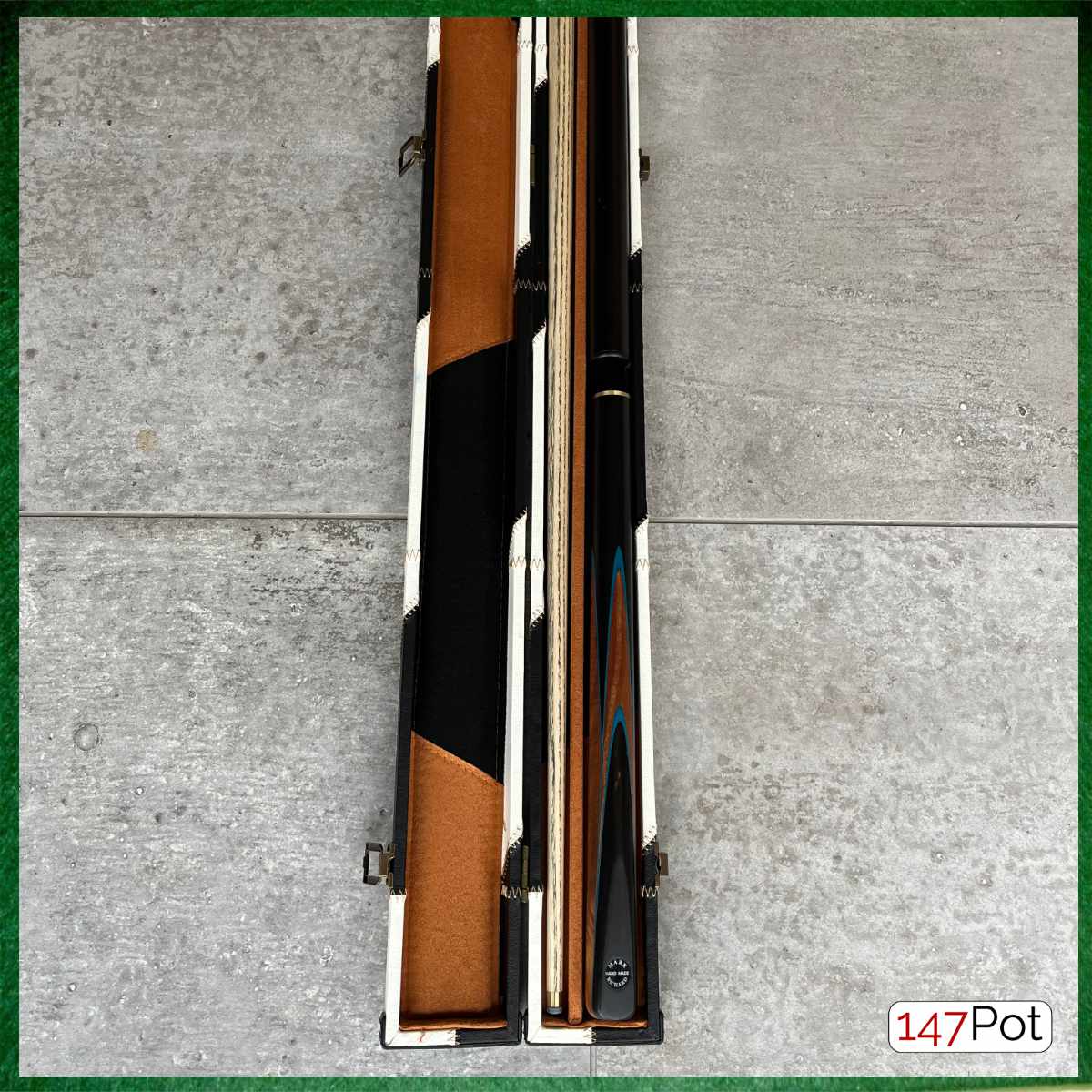 57" Snooker/Pool Cue + Case + Extensions Bundle :: Navy Inlay Style