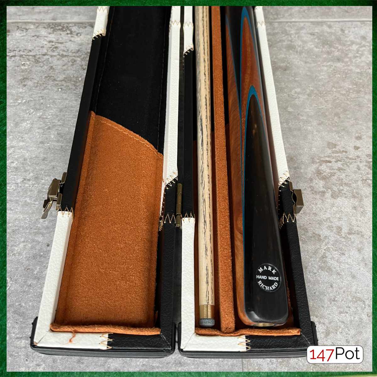 57" Snooker/Pool Cue + Case + Extensions Bundle :: Navy Inlay Style