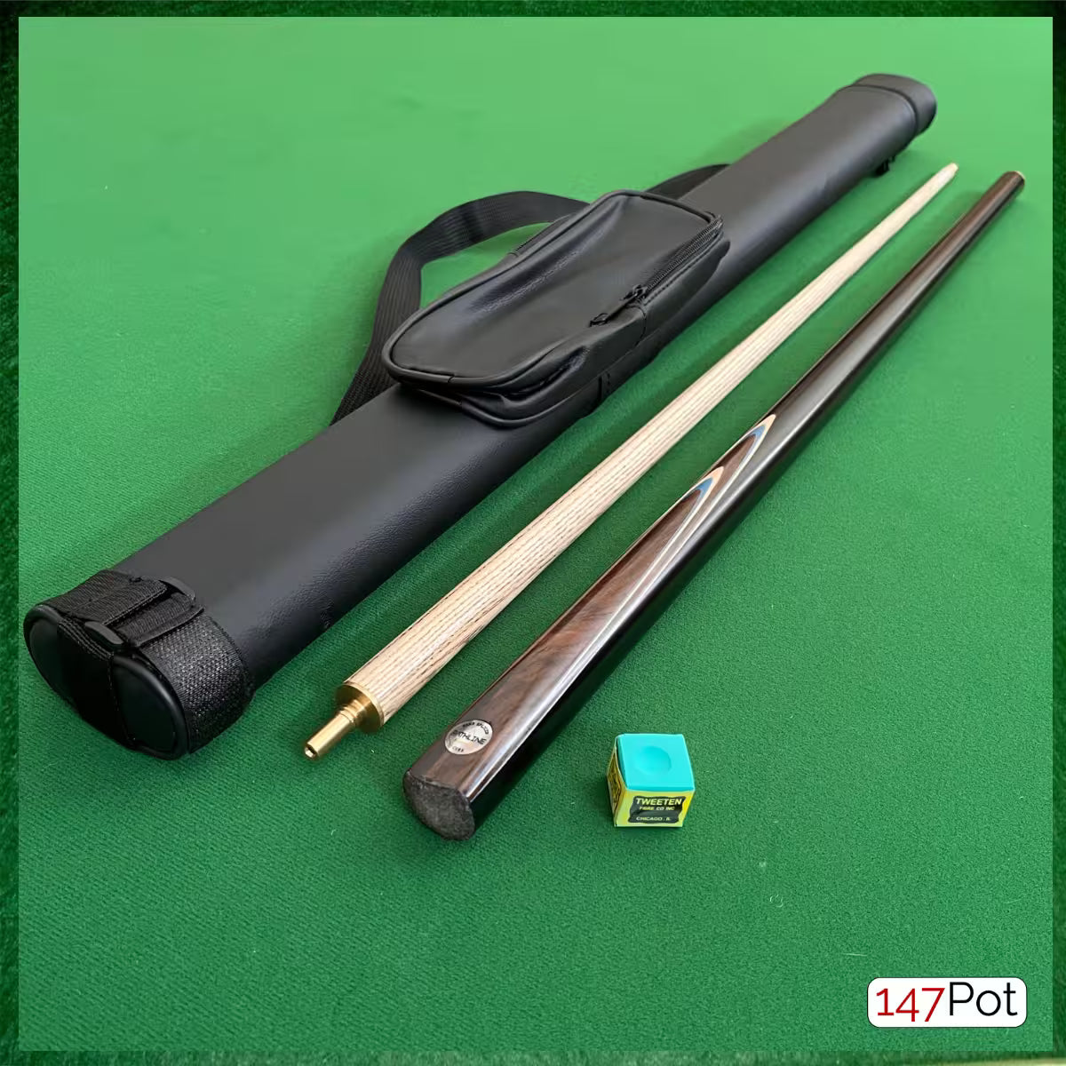 57 Inch 2-Piece Ash Snooker Cue - 9.5mm Tip - Hard Case