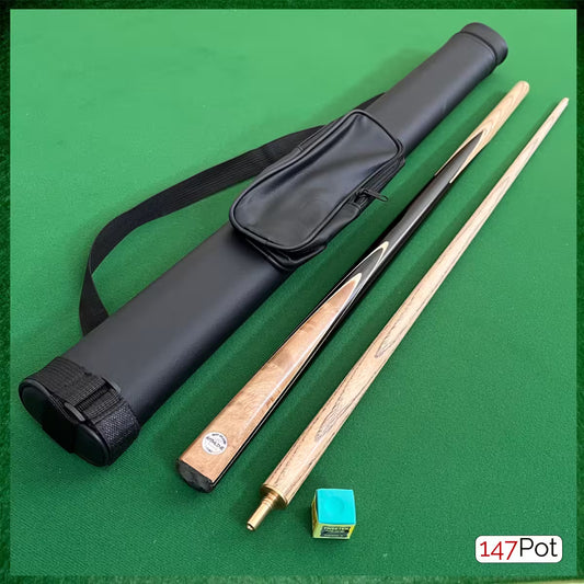 58 Inch 2-Piece Ash Burl Splice Snooker Cue - 9.5mm Tip - Hard Case