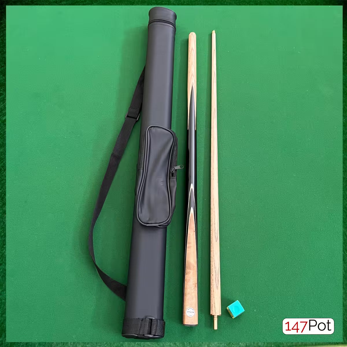 58 Inch 2-Piece Ash Burl Splice Snooker Cue - 9.5mm Tip - Hard Case