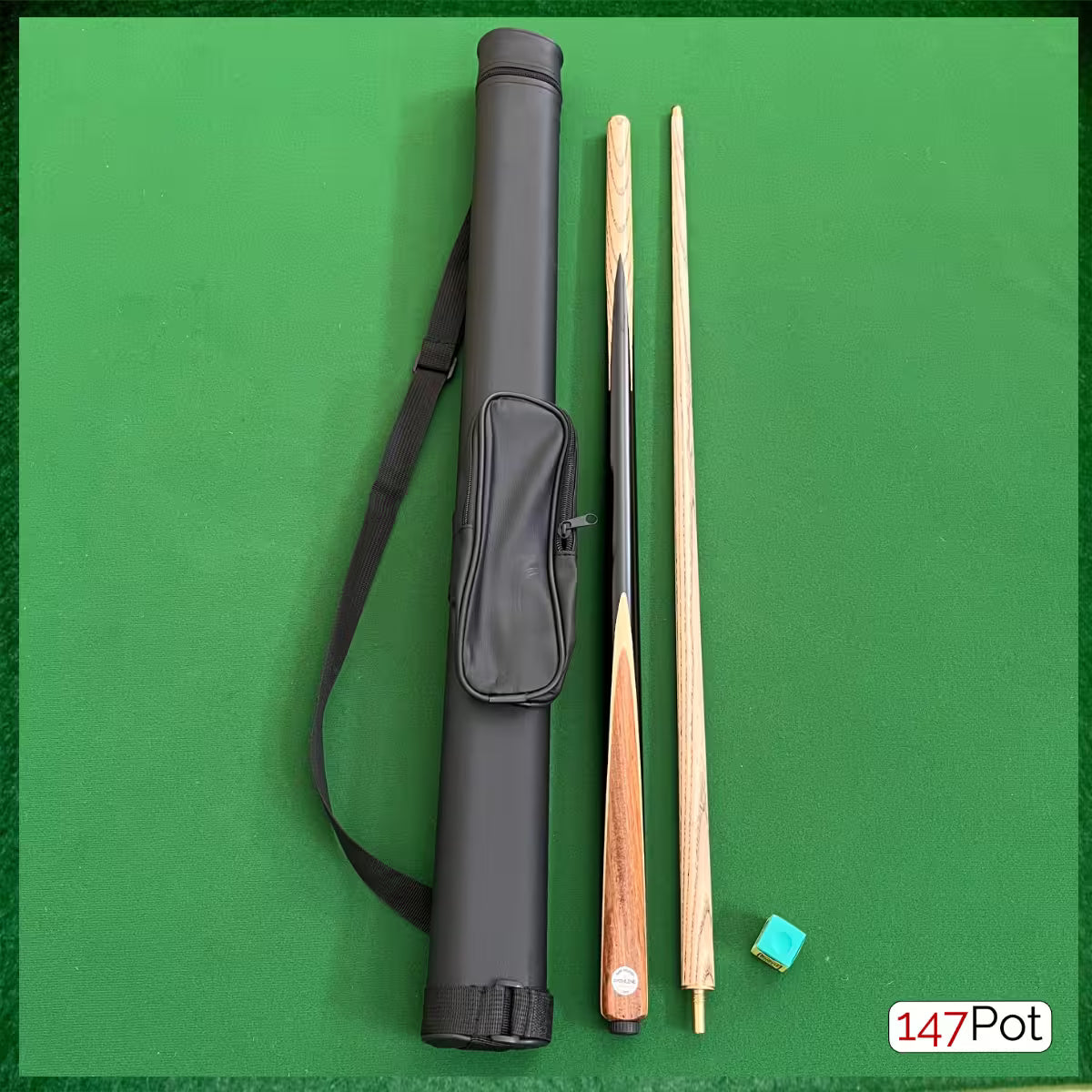 58 Inch 2-Piece Ash Walnut Splice Snooker Cue - 9.5mm Tip - Hard Case